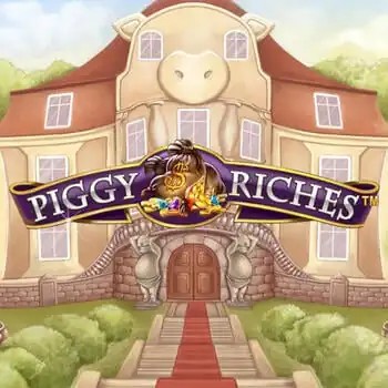 Piggy Riches slot logo by NetEnt at Rabbit Reel Casino